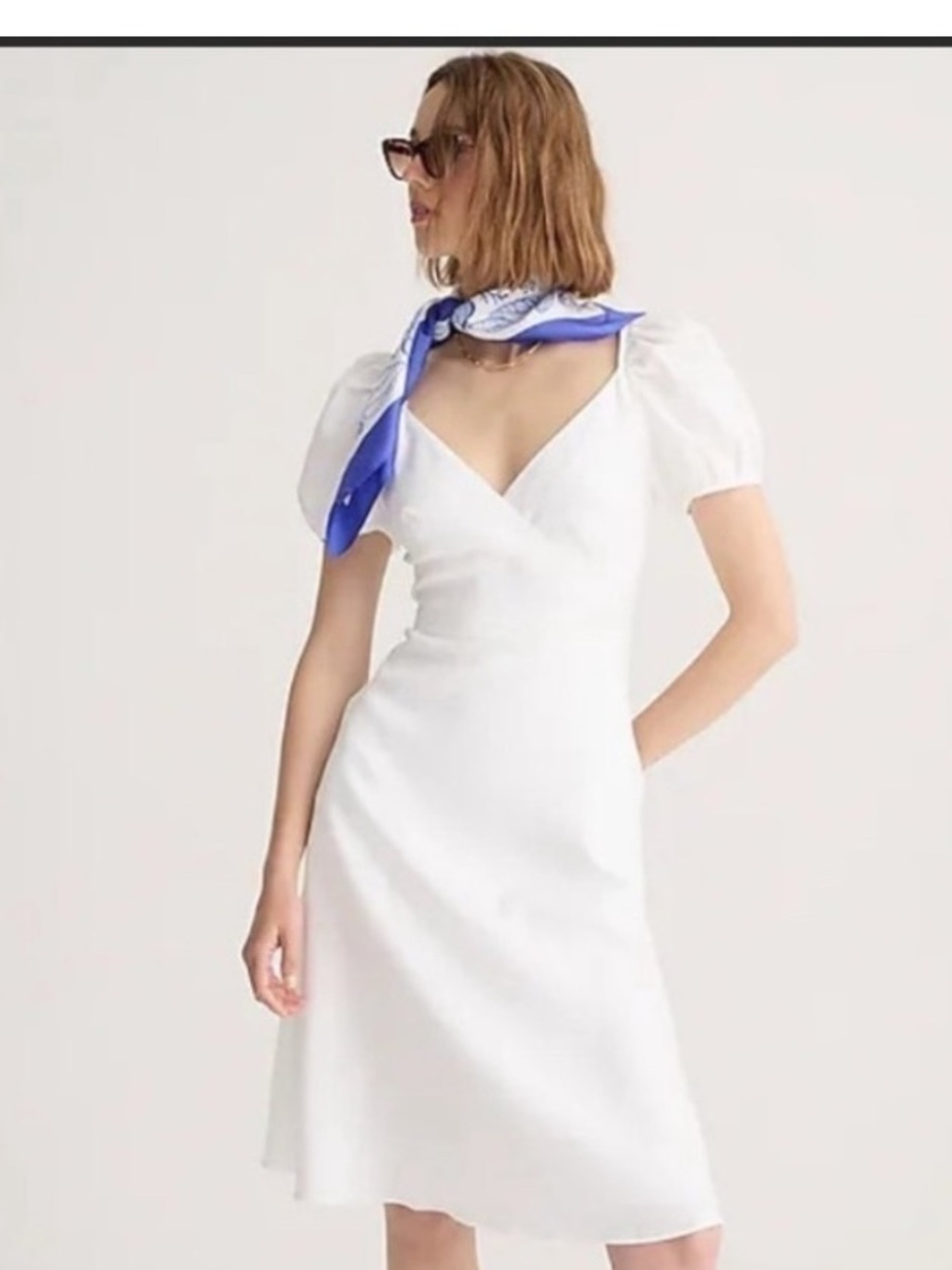 J Crew White Puff-Sleeve Midi Dress NWT